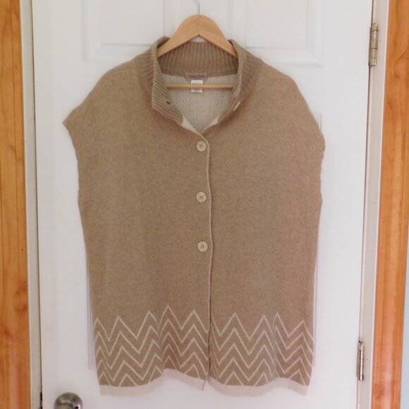 Note Di Anita Wool Cashmere Sweater Poncho Made in Italy Brown One Size - Picture 2 of 6